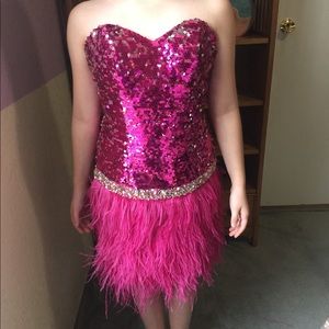 Pink sequin / jeweled/ feathers formal dress